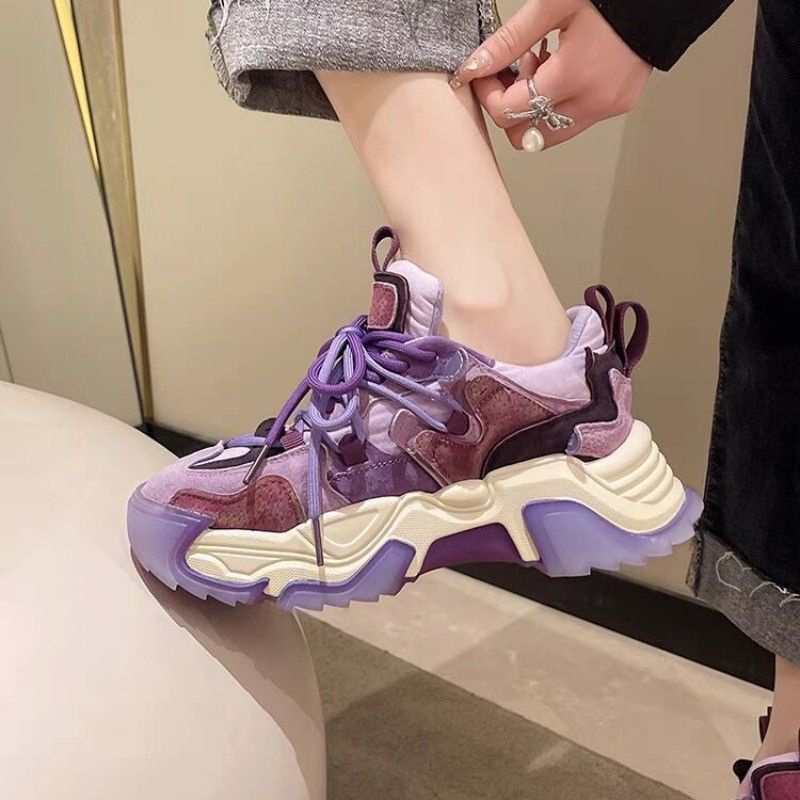 Giày Thể Thao Đế Dày Tăng Chiều Cao Màu Tím Phong Cách retro Thời Trang Mùa Xuân 2023