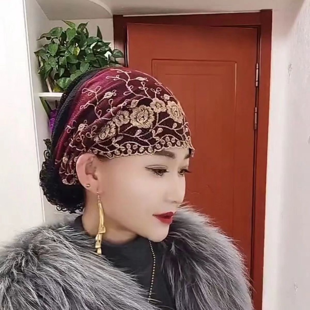 Đoạn văn của bốn mùa hoa baotou mũ ren mỏng vành c bốn mùa thêu hoa đội đầu mũ ren mỏng phong cách phương tây mũ tóc trắng thời trang trang chủ băng đô hoa lớn mũ 8.11