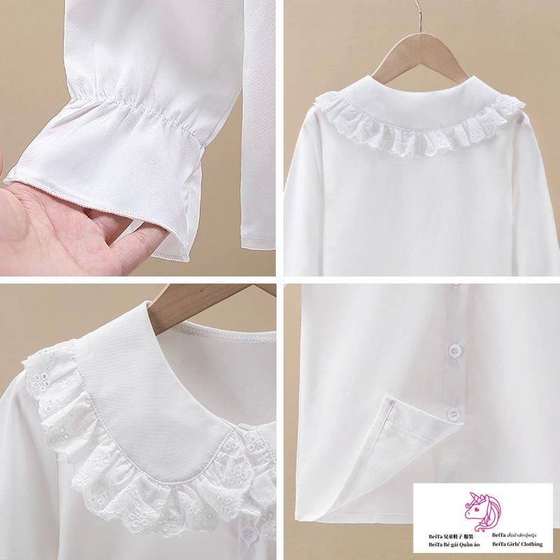 Beita ~ áo sơ mi cổ búp bê ren tươi nhỏ 2023 phong cách mới mùa xuân hè thời trang cơ sở áo sơ mi trắng cô gái áo mùa thu