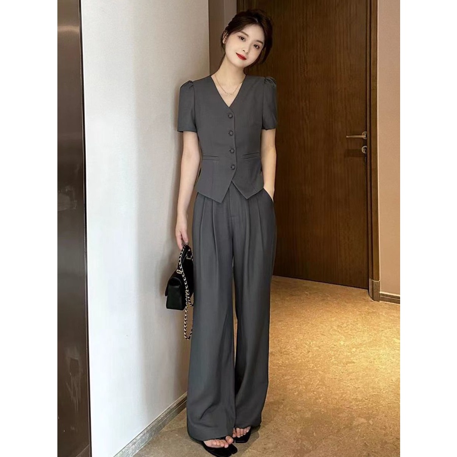 Áo Khoác Ngắn Tay + Quần Dài Dáng Ôm Thời Trang Mùa Hè Cho Nữ#2392