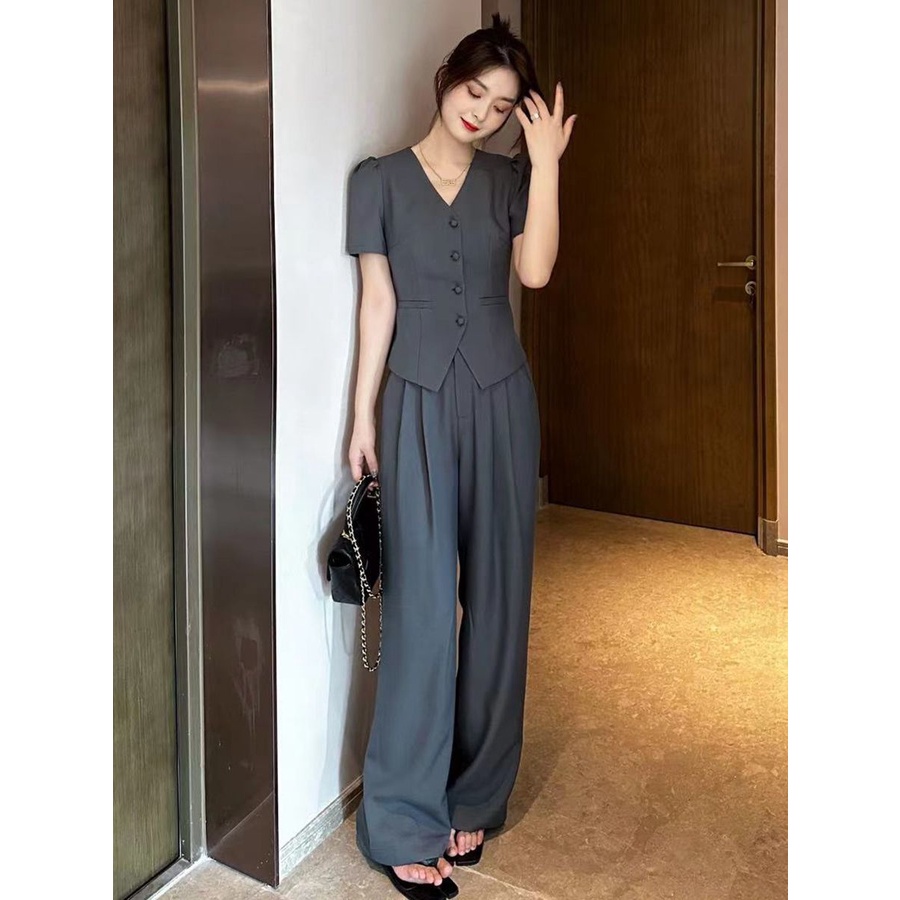 Áo Khoác Ngắn Tay + Quần Dài Dáng Ôm Thời Trang Mùa Hè Cho Nữ#2392