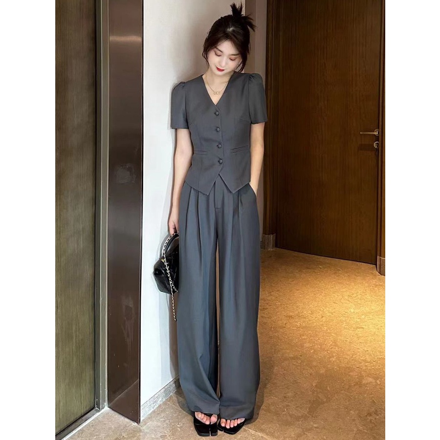 Áo Khoác Ngắn Tay + Quần Dài Dáng Ôm Thời Trang Mùa Hè Cho Nữ#2392