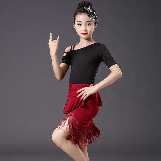 Đầm Khiêu Vũ latin Phối Tua Rua Thời Trang Cho Bé Gái 8.18