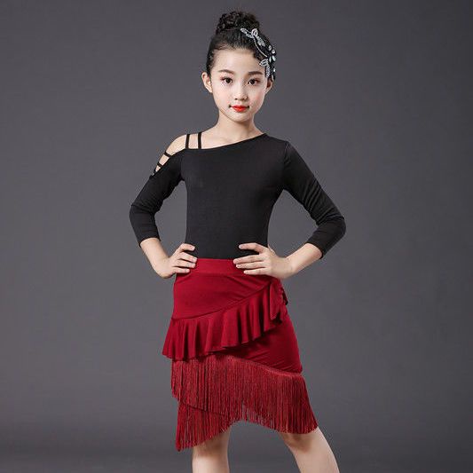 Đầm Khiêu Vũ latin Phối Tua Rua Thời Trang Cho Bé Gái 8.18