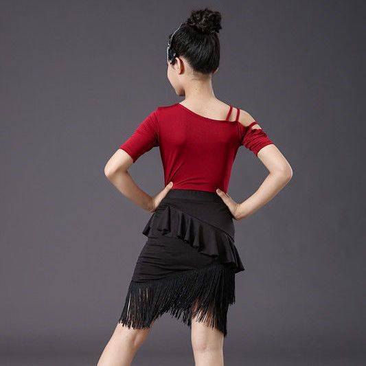 Đầm Khiêu Vũ latin Phối Tua Rua Thời Trang Cho Bé Gái 8.18