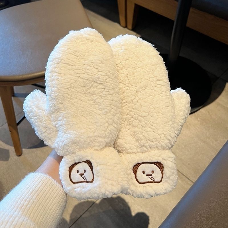 Găng Tay Bông Dày Dặn Giữ Ấm Mùa Đông Thêu Họa Tiết Dễ Thương Phong Cách Hàn Quốc Cho Nữ