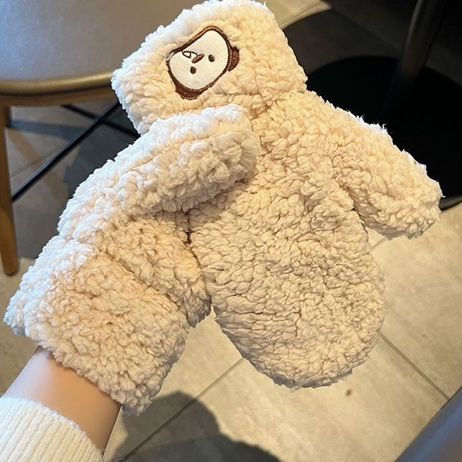 Găng Tay Bông Dày Dặn Giữ Ấm Mùa Đông Thêu Họa Tiết Dễ Thương Phong Cách Hàn Quốc Cho Nữ