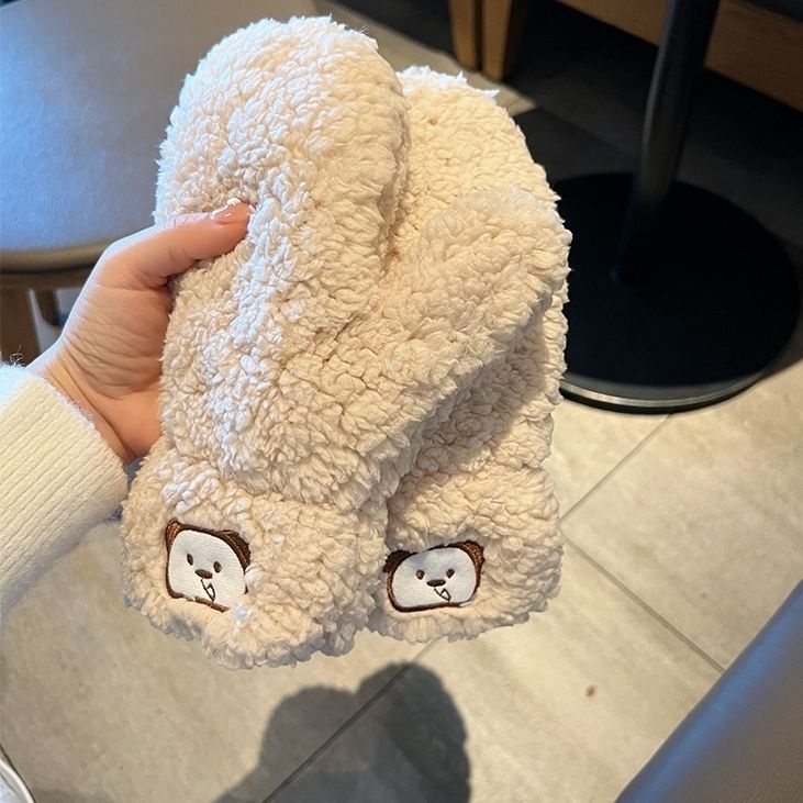 Găng Tay Bông Dày Dặn Giữ Ấm Mùa Đông Thêu Họa Tiết Dễ Thương Phong Cách Hàn Quốc Cho Nữ