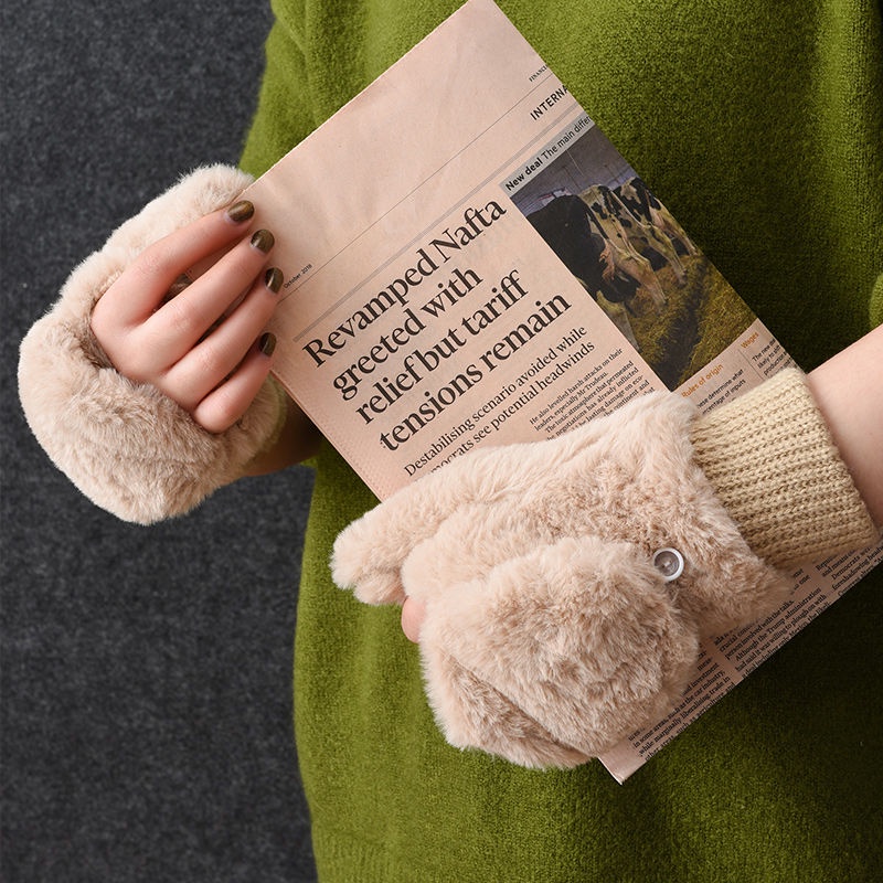 Găng Tay cotton Hở Ngón Giữ Ấm Mùa Đông Phong Cách Hàn Quốc Cho Nữ