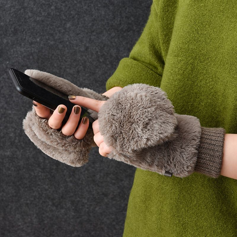 Găng Tay cotton Hở Ngón Giữ Ấm Mùa Đông Phong Cách Hàn Quốc Cho Nữ