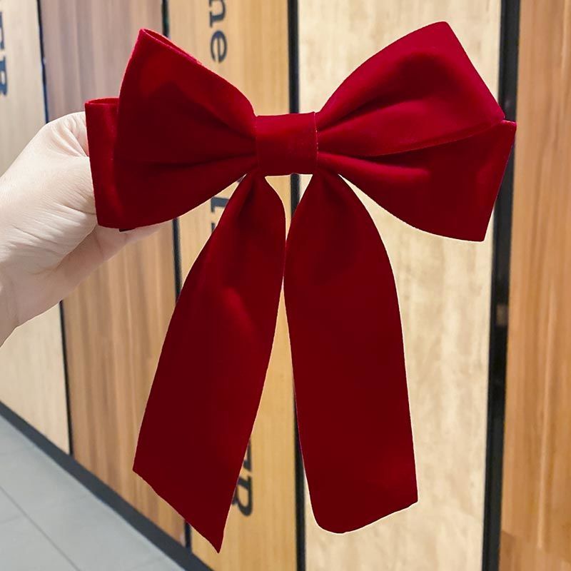 Trâm Cài Tóc Hình Nơ Vải Nhung Màu Đỏ Rượu Vang Phong Cách Trung Hoa Cho Cô Dâu