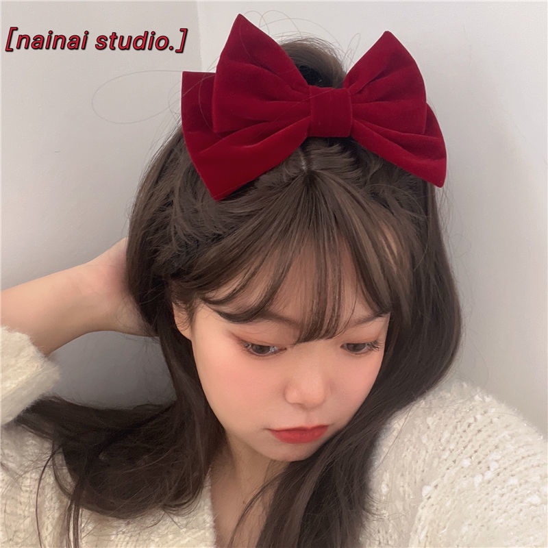 Trâm Cài Tóc Hình Nơ Vải Nhung Màu Đỏ Rượu Vang Phong Cách Trung Hoa Cho Cô Dâu