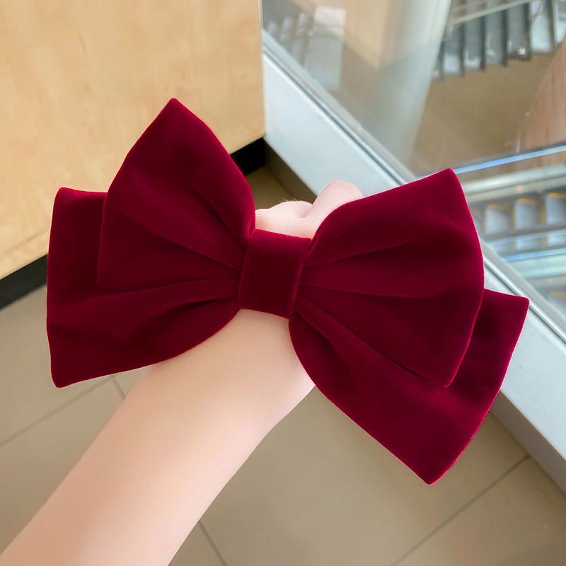 Trâm Cài Tóc Hình Nơ Vải Nhung Màu Đỏ Rượu Vang Phong Cách Trung Hoa Cho Cô Dâu