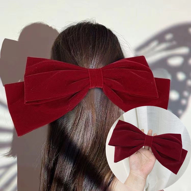Trâm Cài Tóc Hình Nơ Vải Nhung Màu Đỏ Rượu Vang Phong Cách Trung Hoa Cho Cô Dâu