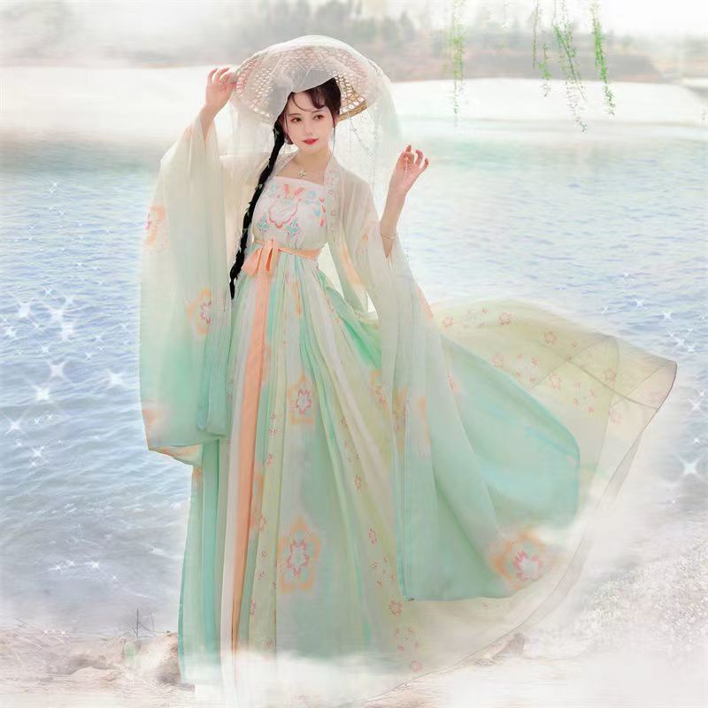 Hàng Có Sẵn!  Váy Hán Phục Tay Rộng Phong Cách Trung Hoa Chính Hãng tang- made myrobalan Cho Nữ