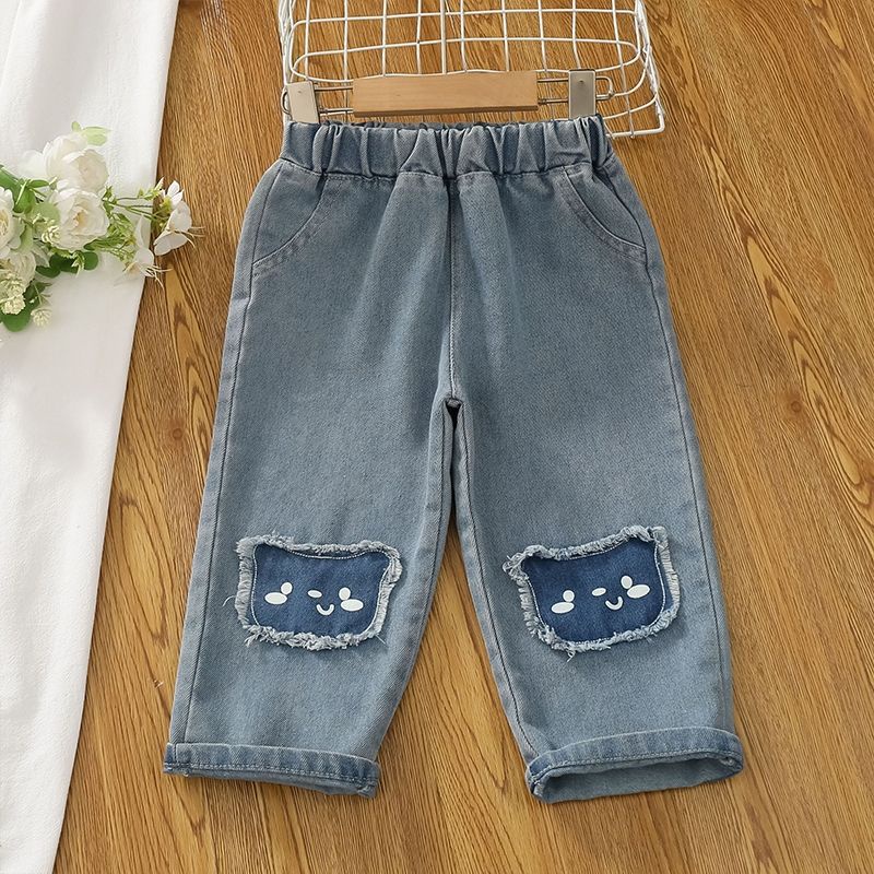 Quần jean ống suông Hình Gấu Dễ Thương Thời Trang Xuân Thu 2023 Cho Bé Trai / Gái