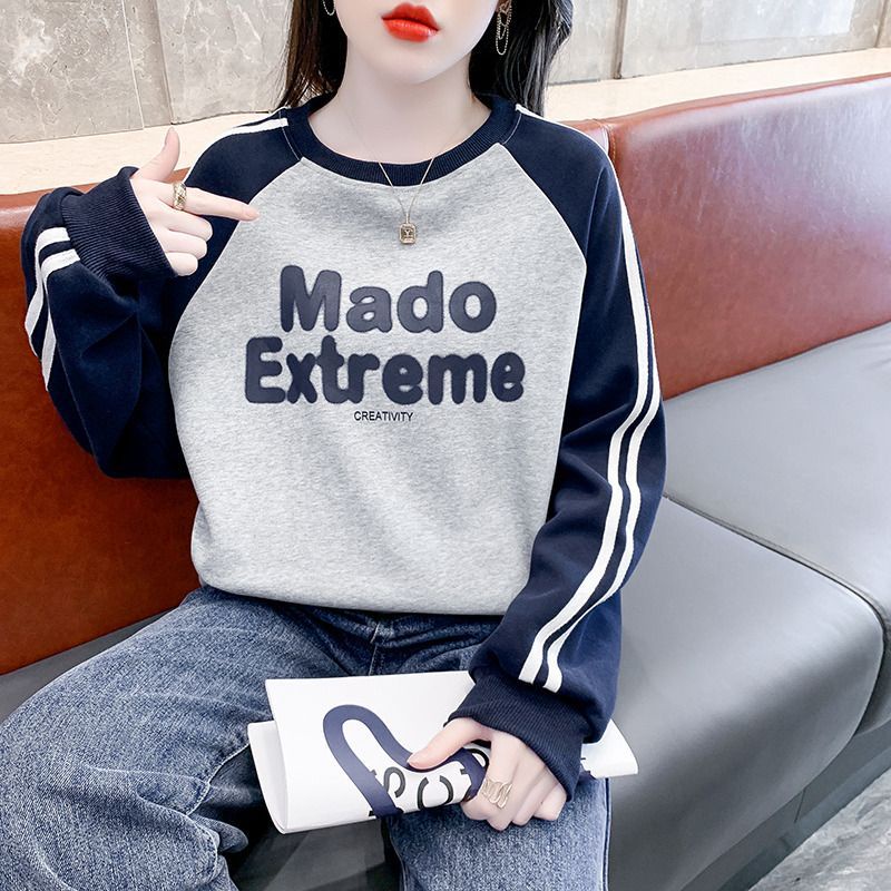 Áo Hoodie Dáng Rộng In Chữ Tương Phản Thời Trang Xuân Thu Cho Nữ