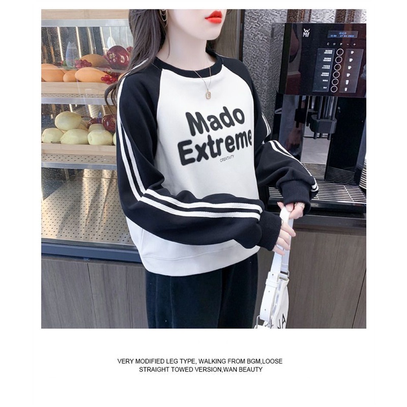 Áo Hoodie Dáng Rộng In Chữ Tương Phản Thời Trang Xuân Thu Cho Nữ