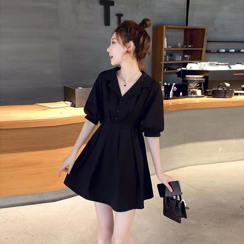 Đầm Đen Cổ Vest Phong Cách retro Pháp Thời Trang 2022 Cho Nữ 8.23