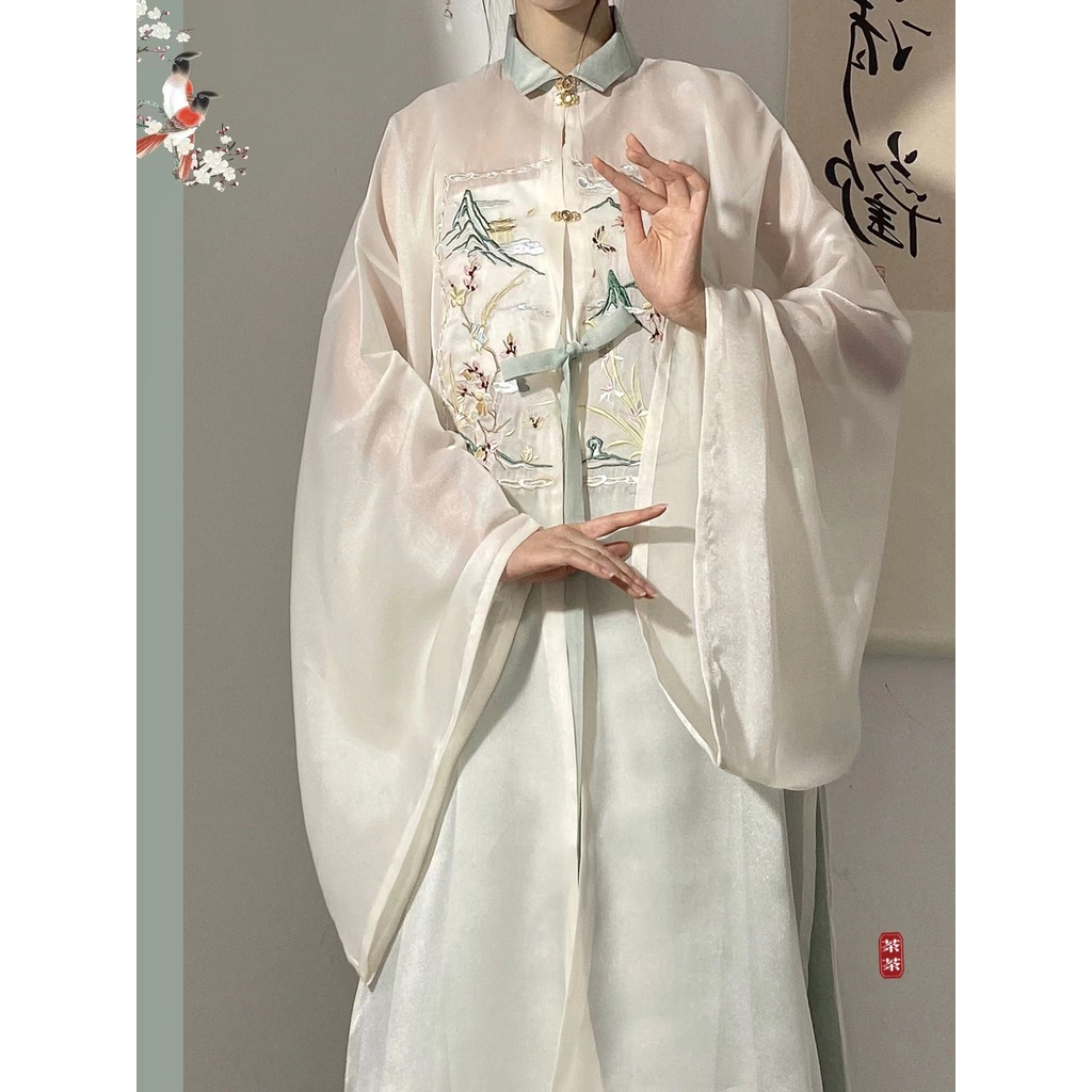 Qingya kee  Áo Hán Phục Thêu Cổ Đứng Tay Áo Lớn Cho Nữ Mùa Xuân 9.6