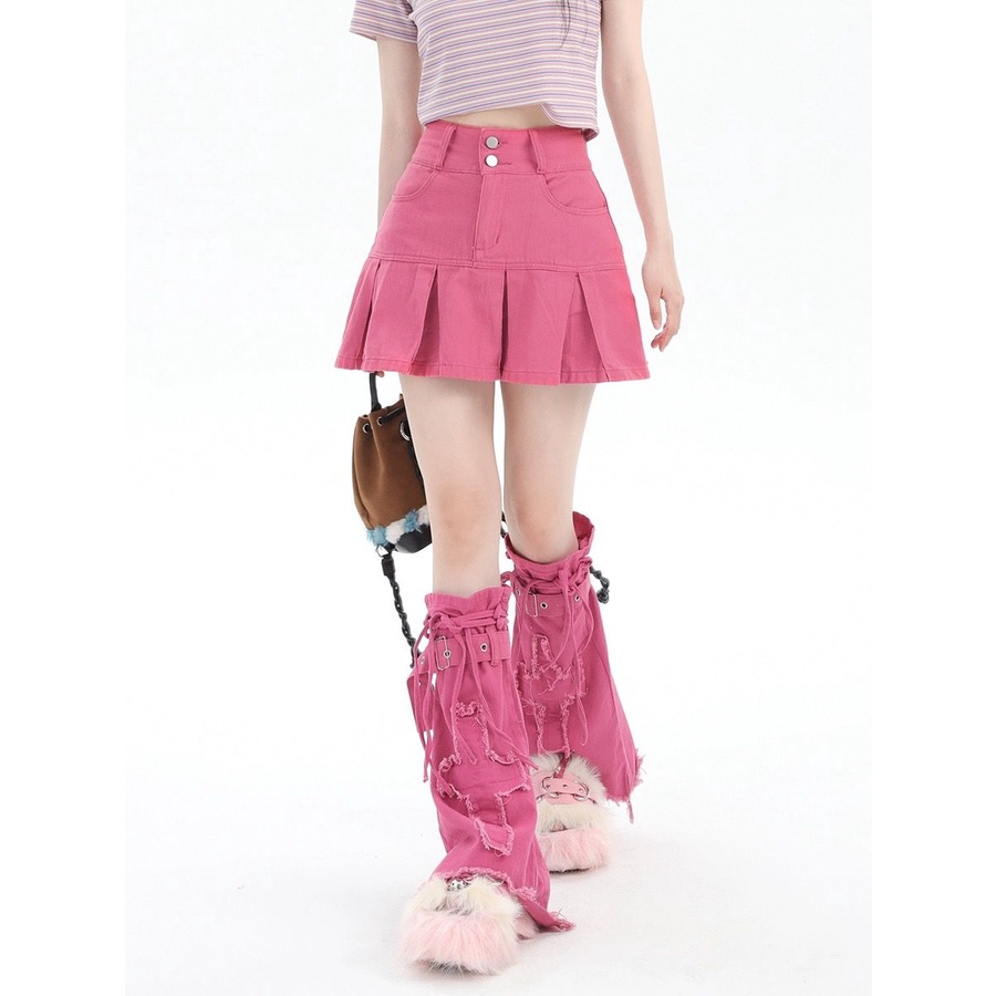 Set Áo Thun Và Chân Váy denim Hồng dopamine Phong Cách Mỹ y2k Cho Nữ