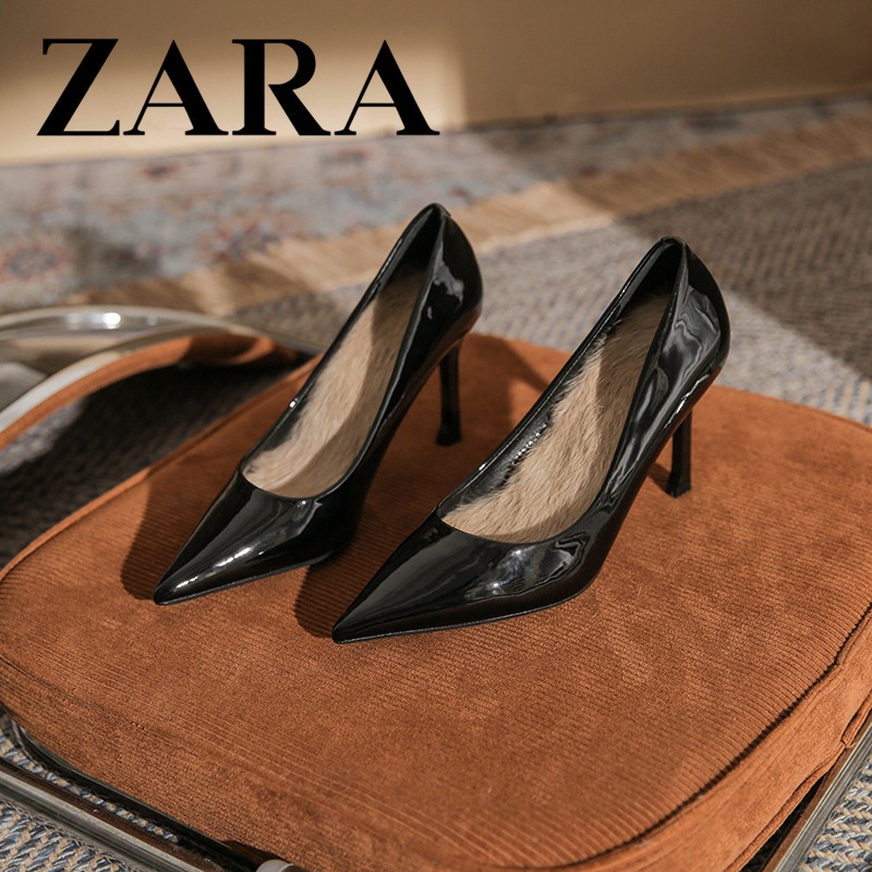 Giày Cao Gót Da Bóng Mũi Nhọn Miệng Nông Thiết Kế Đơn Giản Dễ Phối Đồ Cho Nữ