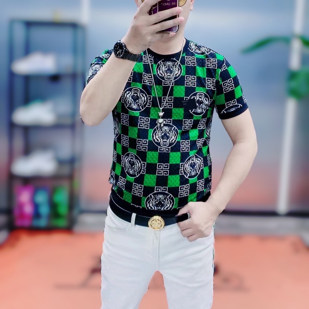 Hàng Có Sẵn! Hàng Có Sẵn!Áo Sơ Mi Nam Ca Rô Ngắn Tay Cổ Tròn Thời Trang Hàn