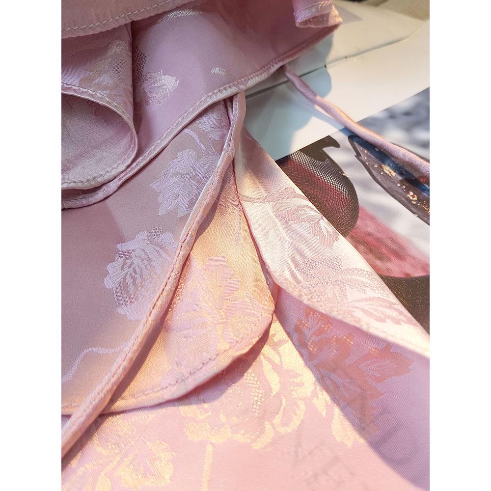 Áo Sơ Mi Giả Lụa Cổ Tròn Cài Nút In Họa Tiết Quả Dâu Tằm Màu Hồng Phong Cách Trung Hoa Thời Trang Mùa Xuân 2023 Mới