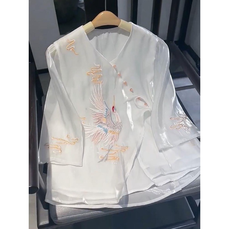 Mới Áo Sơ Mi Trắng Cài Nút Phong Cách Trung Hoa 2023