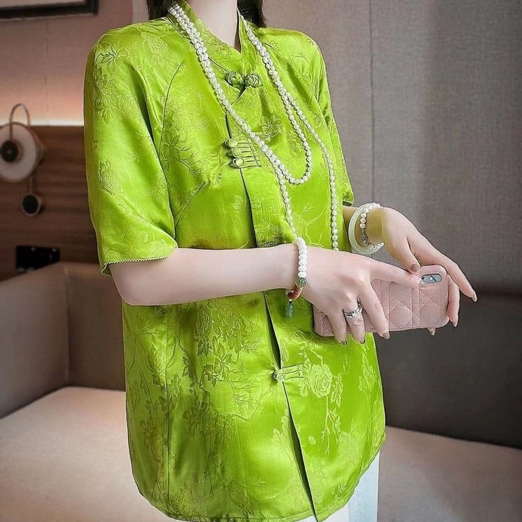 Áo Sơ Mi Tay Ngắn In Họa Tiết Phong Cách Trung Hoa Thời Trang Xuân Hè 2023 Mới Cho Nữ