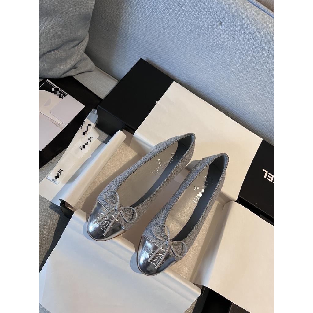 Giày Búp Bê Đế Bằng Đính Nơ Bằng Vải Len Mây Xám 1587