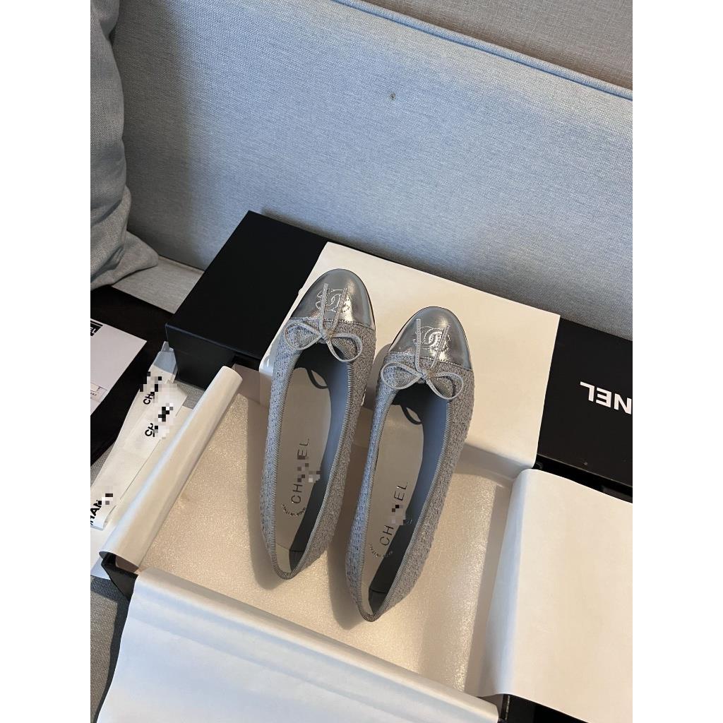 Giày Búp Bê Đế Bằng Đính Nơ Bằng Vải Len Mây Xám 1587