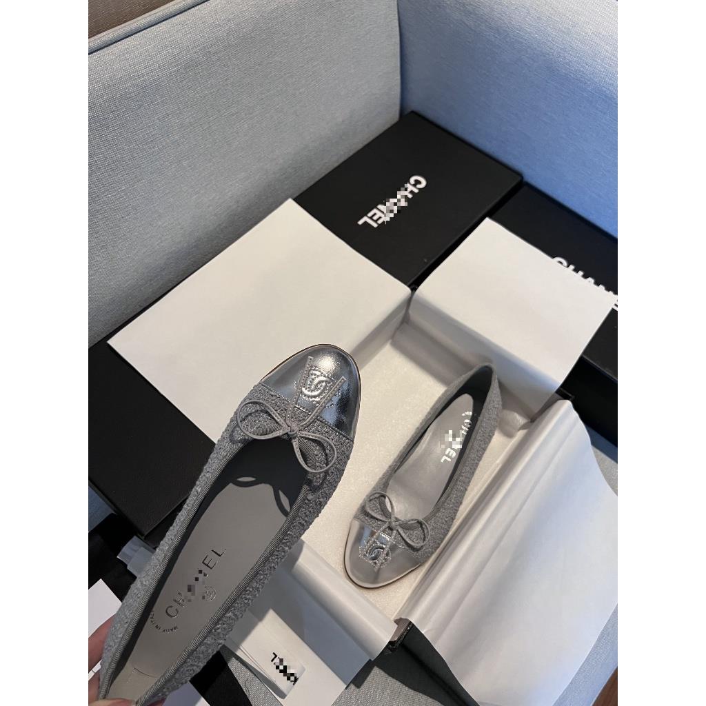 Giày Búp Bê Đế Bằng Đính Nơ Bằng Vải Len Mây Xám 1587