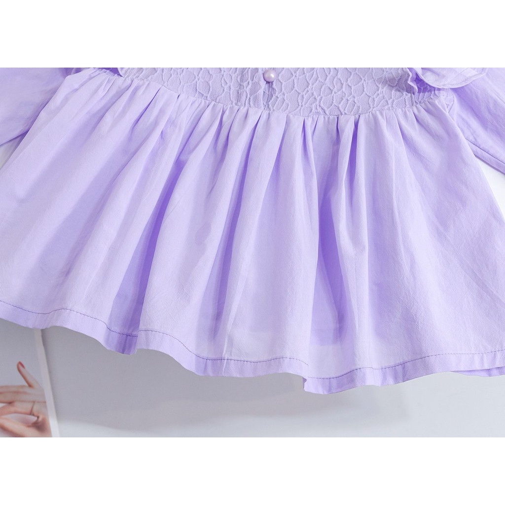 Áo Sơ Mi Tay Dài Màu Trơn Mẫu Mới 2023 Thời Trang Xuân Thu Cho Bé Gái