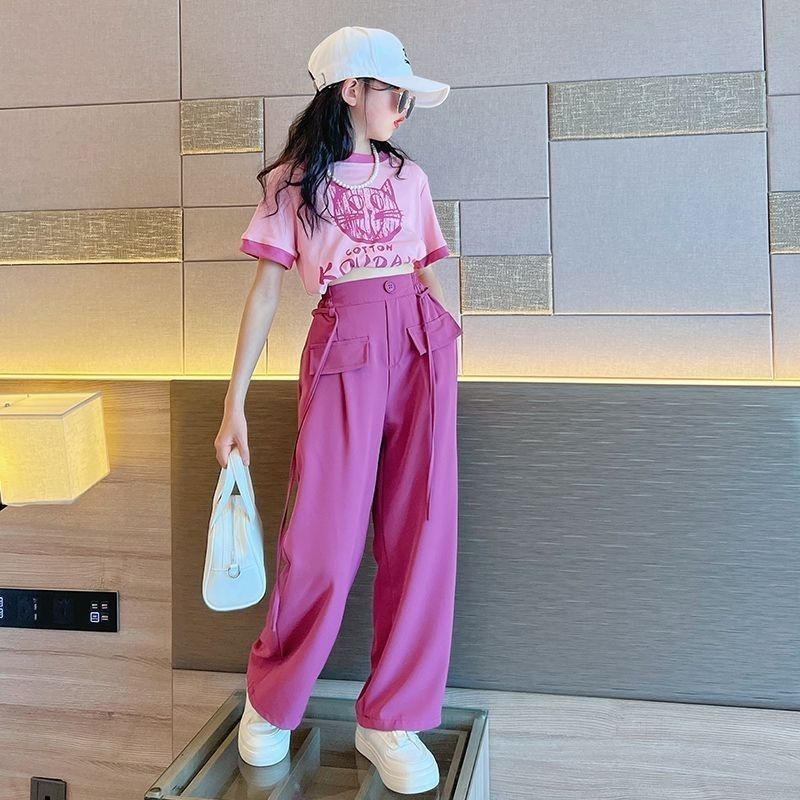 Set Áo Thun Tay Ngắn Và Quần Dài Phong Cách Thời Trang Mùa Hè 2023 Cho Bé Gái