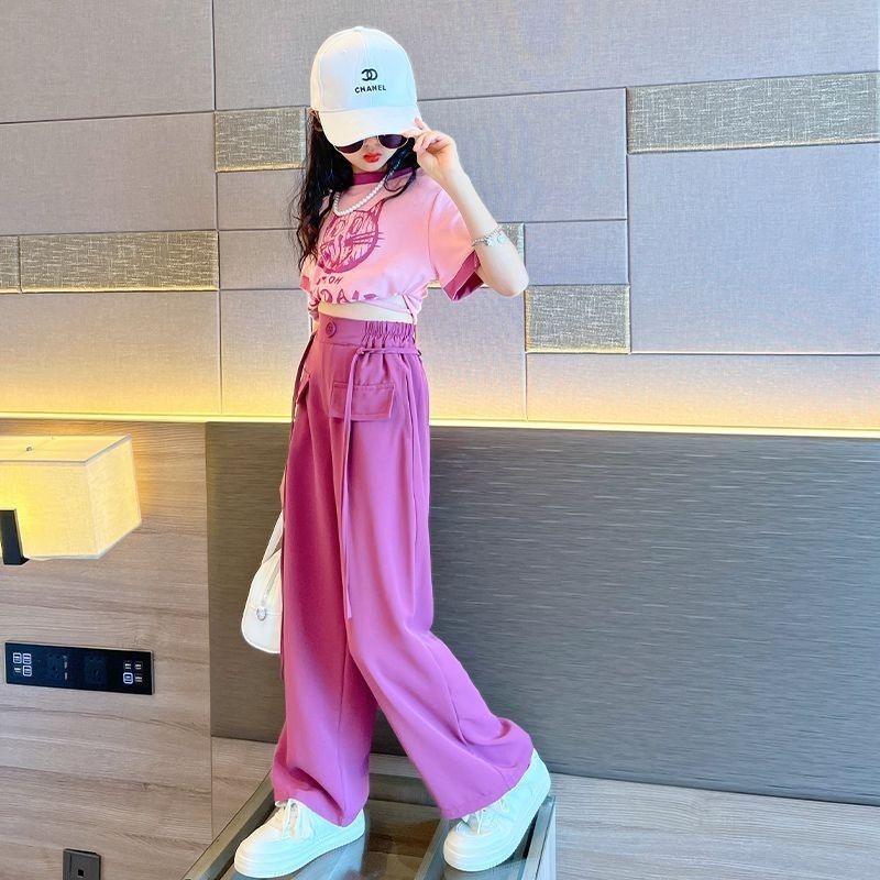 Set Áo Thun Tay Ngắn Và Quần Dài Phong Cách Thời Trang Mùa Hè 2023 Cho Bé Gái