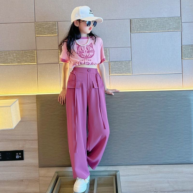 Set Áo Thun Tay Ngắn Và Quần Dài Phong Cách Thời Trang Mùa Hè 2023 Cho Bé Gái