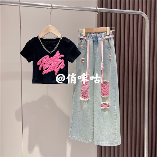 Set Đồ Hai Món Gồm Áo Thun Và Quần jeans Thời Trang Mùa Thu 2023 Cho Bé Gái