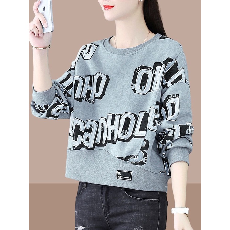 Áo Hoodie Lửng Tay Dài Dáng Rộng In Chữ Thời Trang Xuân Thu 2023 Cho Nữ