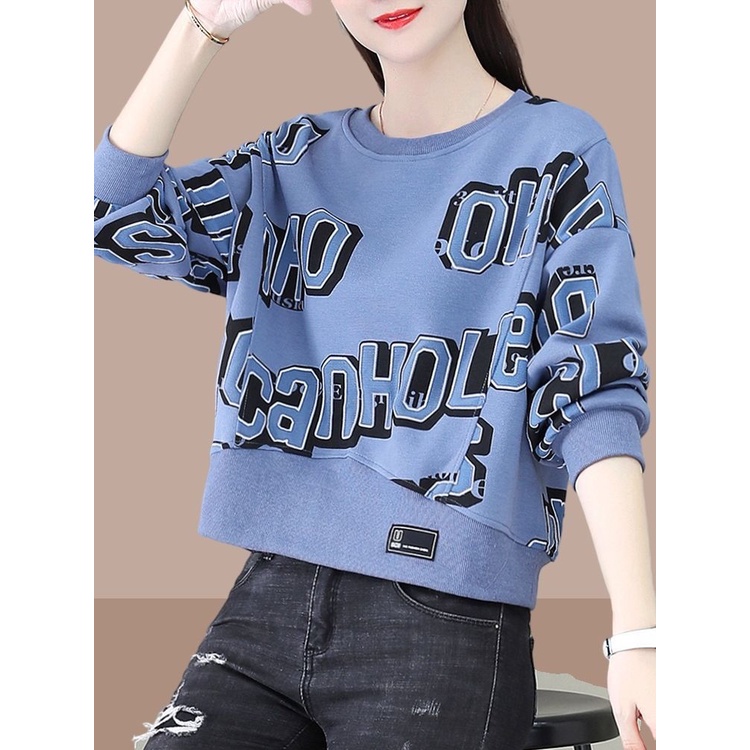 Áo Hoodie Lửng Tay Dài Dáng Rộng In Chữ Thời Trang Xuân Thu 2023 Cho Nữ