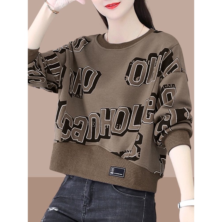 Áo Hoodie Lửng Tay Dài Dáng Rộng In Chữ Thời Trang Xuân Thu 2023 Cho Nữ