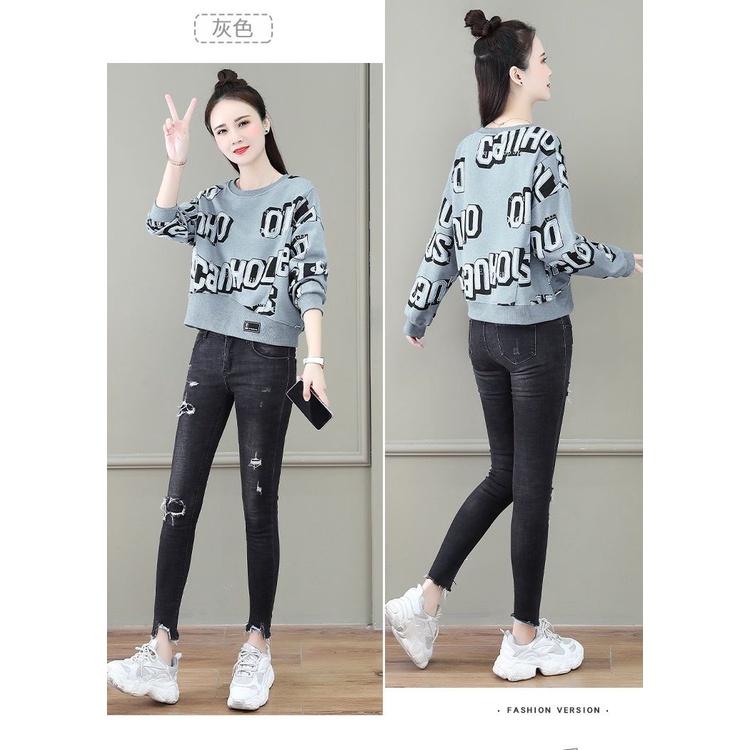 Áo Hoodie Lửng Tay Dài Dáng Rộng In Chữ Thời Trang Xuân Thu 2023 Cho Nữ