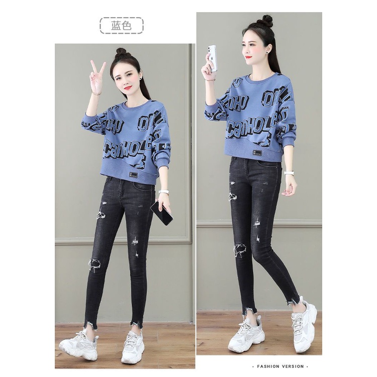 Áo Hoodie Lửng Tay Dài Dáng Rộng In Chữ Thời Trang Xuân Thu 2023 Cho Nữ