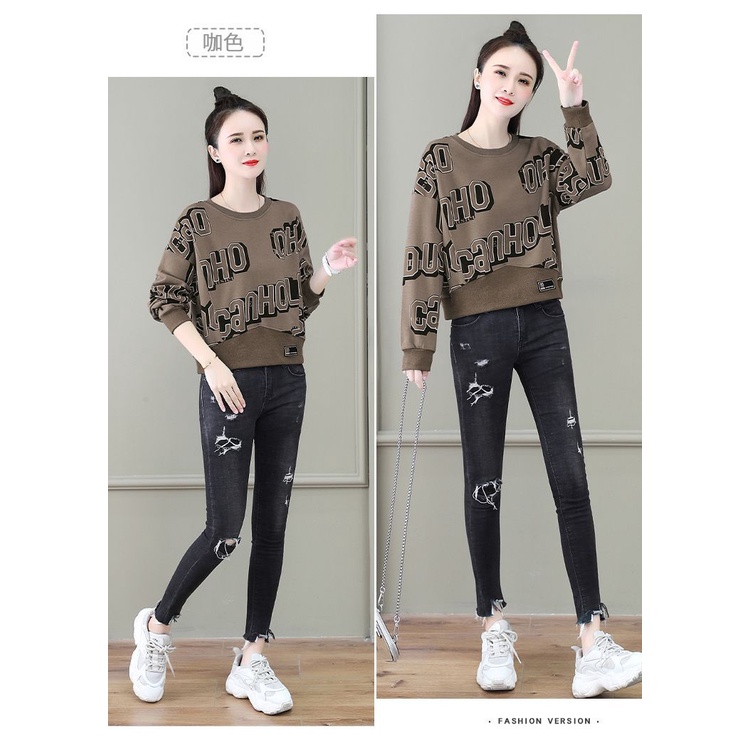 Áo Hoodie Lửng Tay Dài Dáng Rộng In Chữ Thời Trang Xuân Thu 2023 Cho Nữ