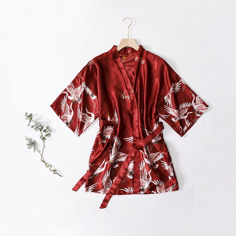 Áo Choàng Ngủ kimono Mỏng Ngắn Mặc Buổi Sáng Cho Phù Dâu rayon
