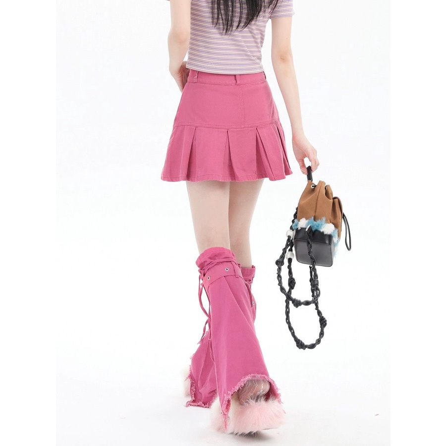 Set Áo Thun Và Chân Váy denim Hồng dopamine Phong Cách Mỹ y2k Cho Nữ