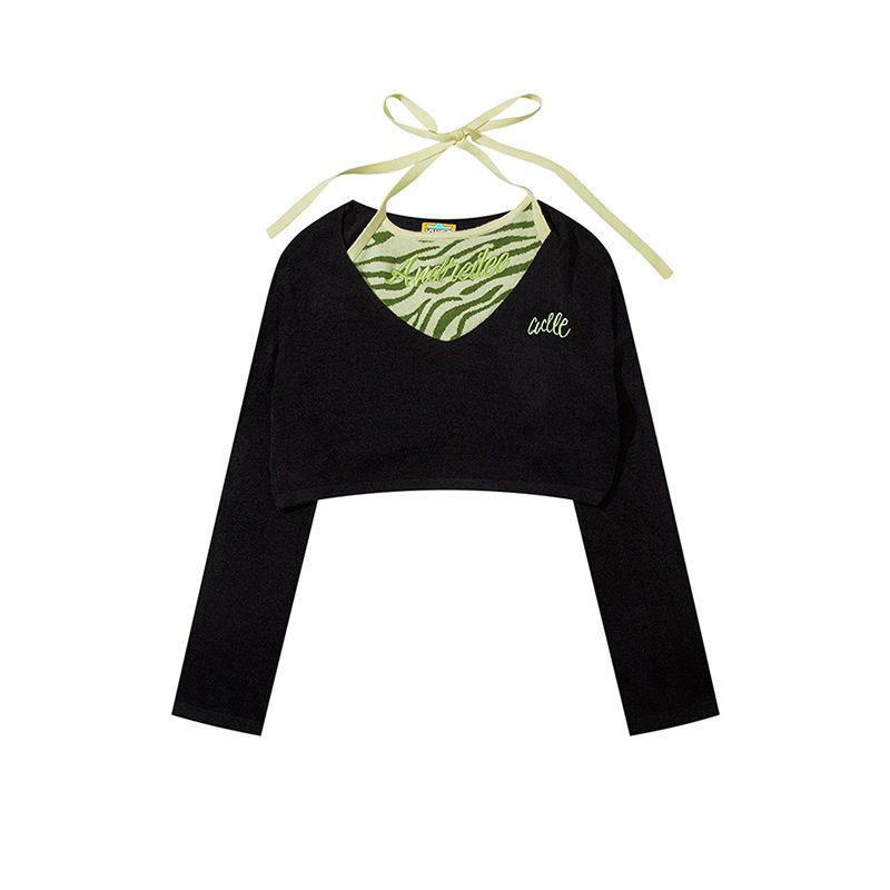 Áo Dệt Kim Tay Dài Hai Dây y2k Phong Cách Mới Cho Nữ