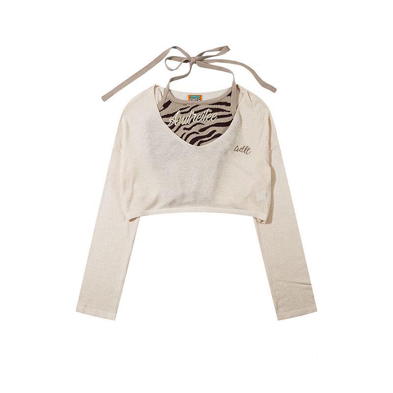 Áo Dệt Kim Tay Dài Hai Dây y2k Phong Cách Mới Cho Nữ