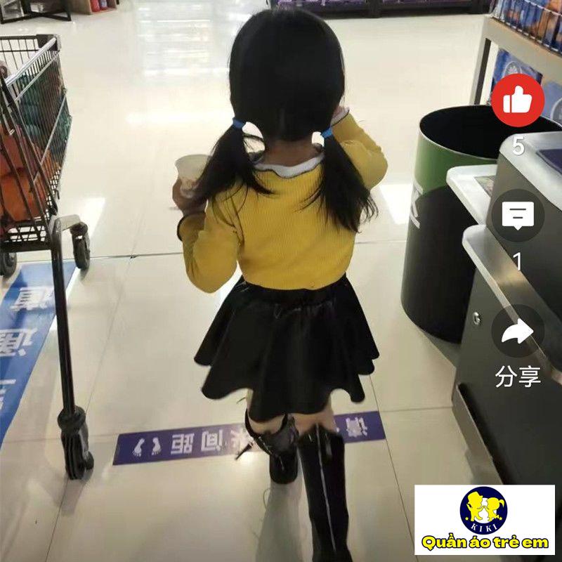 Chân Váy Da pu Ngắn Màu Đen Thời Trang Thu Đông Dành Cho Bé Gái