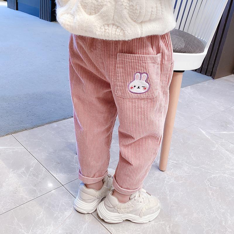 Quần Dài Vải Nhung Họa Tiết Thỏ Hoạt Hình Phong Cách Hàn Quốc Thời Trang Xuân Thu Cho Bé Gái